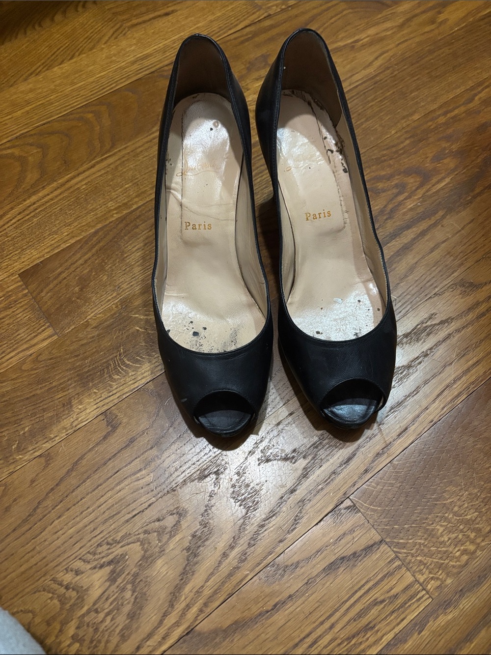 CHRISTIAN LOUBOUTIN Black Peep-Toe Heels leather 41.5